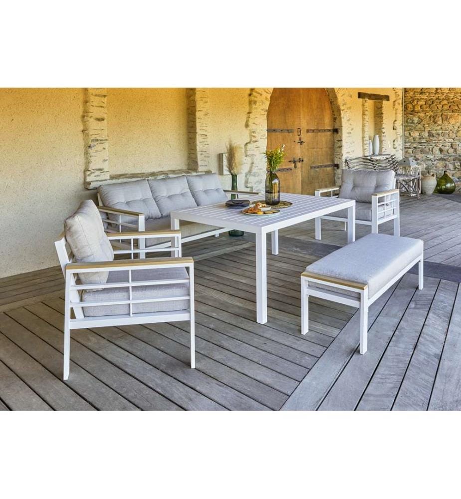 Ensemble repas de jardin CAYENNE 7 places en aluminium - BLANC