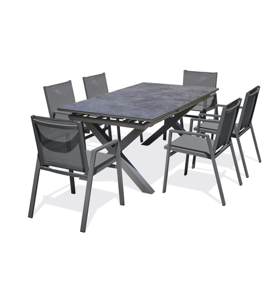 Ensemble Repas Floride Céramique 6 Places - Gris Anthracite