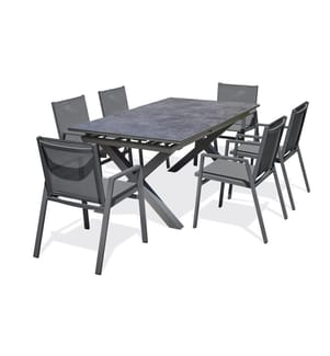 Ensemble Repas Floride Céramique 6 Places - Gris Anthracite