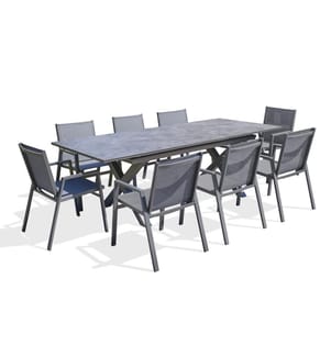 Ensemble Repas Floride Céramique 8 Places - Gris Anthracite