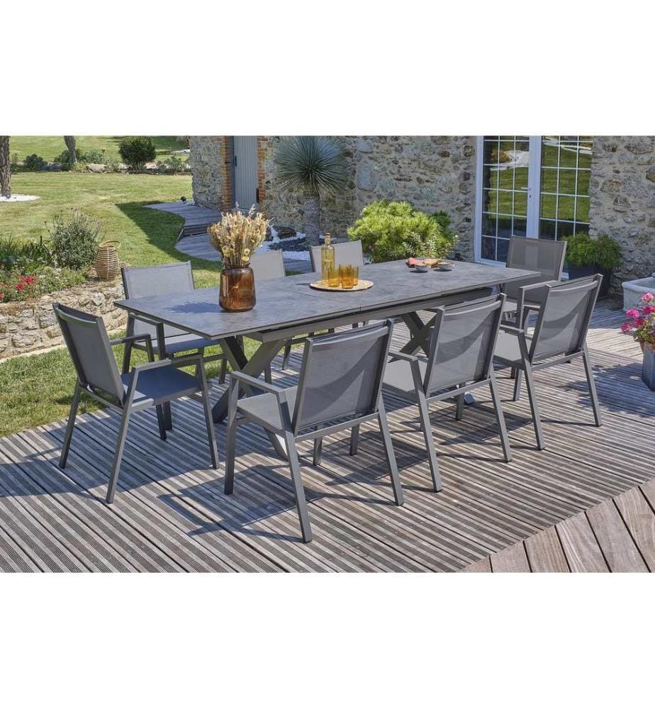 Ensemble Repas Floride Céramique 8 Places - Gris Anthracite