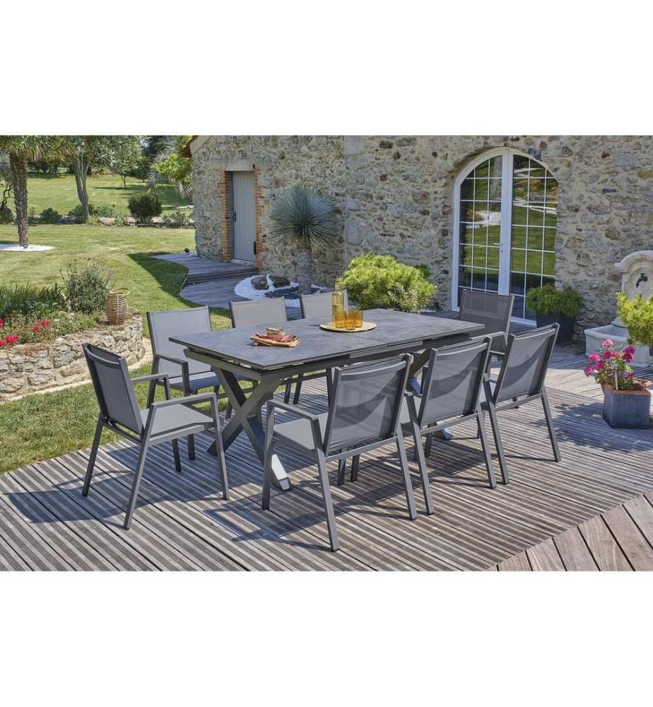 Ensemble Repas Floride Céramique 8 Places - Gris Anthracite