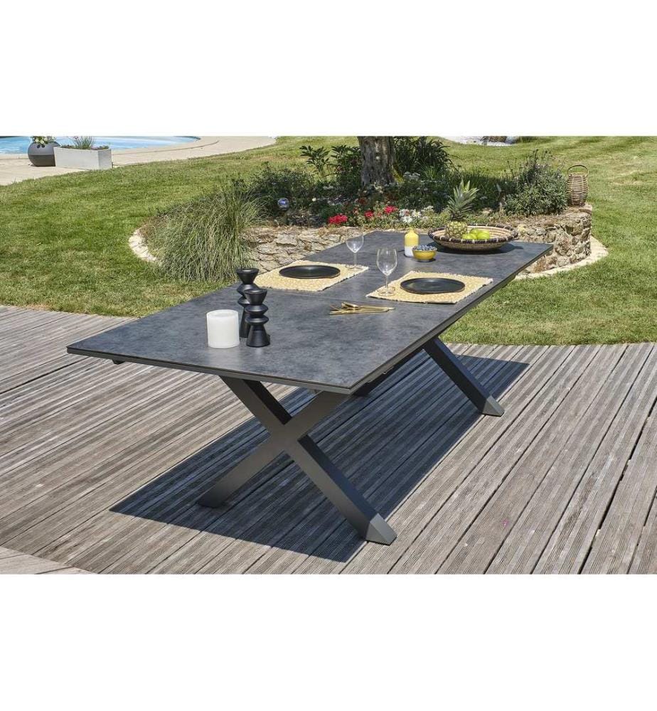 Table de Jardin Floride Céramique Extensible 180/240 x 100 cm - Gris Anthracite