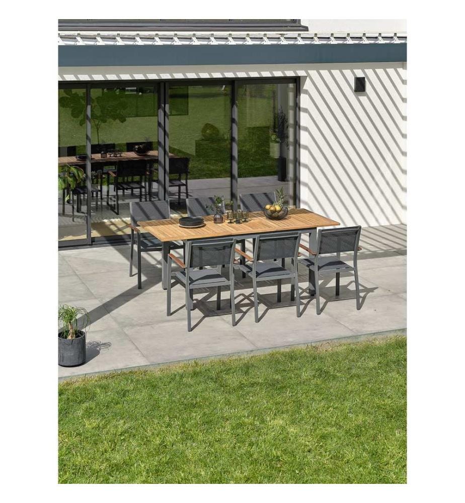 Ensemble table de jardin de jardin ORSINO (150/200x90 cm) 6 fauteuils empilables - GRIS ANTHRACITE