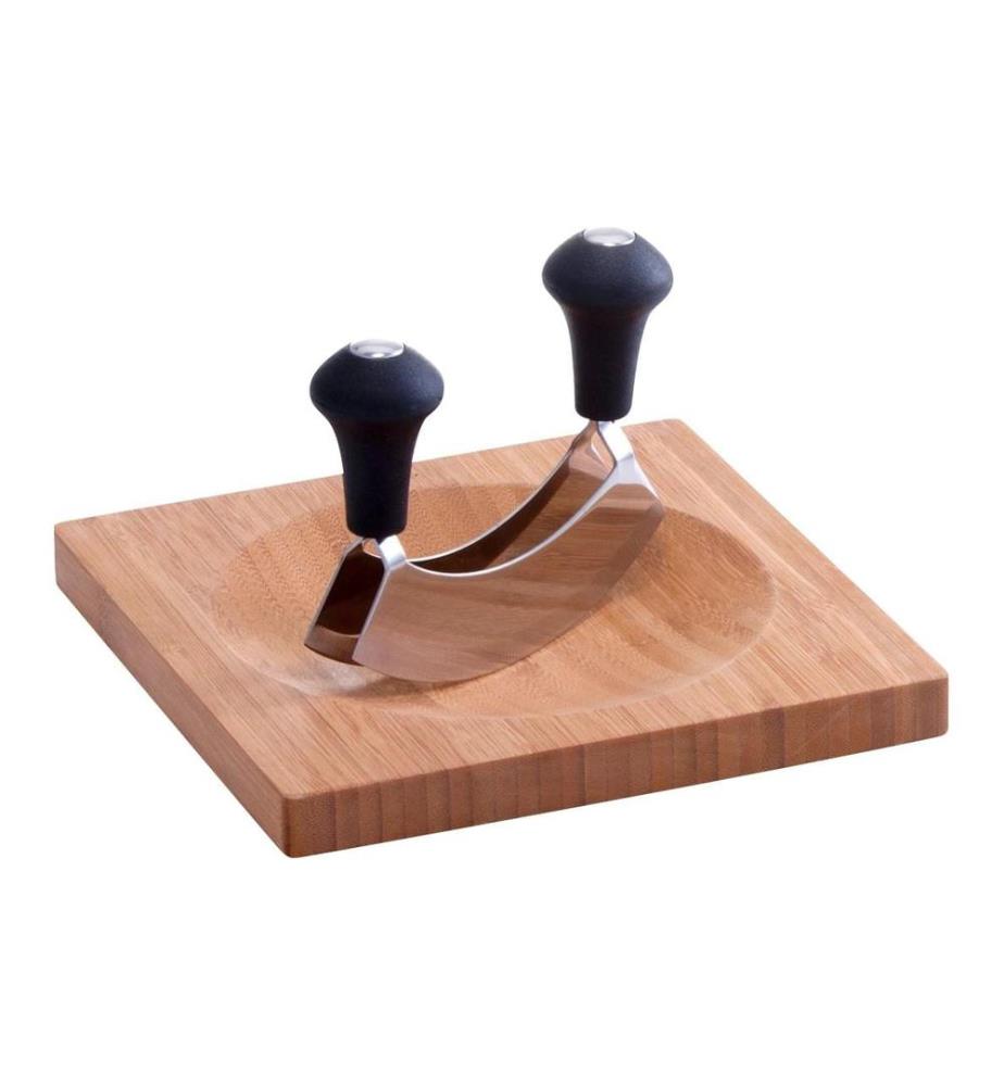 ZELLER - Present Planche à herbes avec hachoir 20 x 20 cm, bambou / acier inoxydable