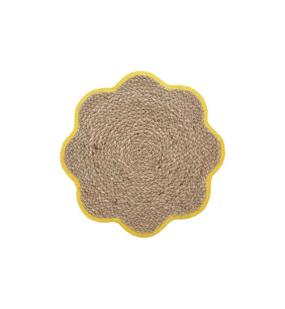 ZELLER - Present Set de table Fleurs tressées Herbe de mer 38 cm x 38 cm, Brun/Jaune