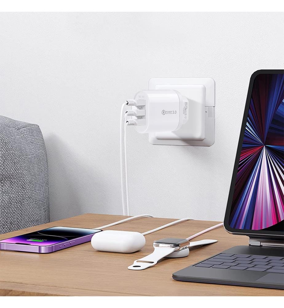 Netzladegerät mit 3 USB-Ports - Weiss