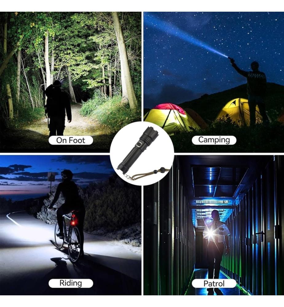 Wiederaufladbare taktische LED-Taschenlampe - Schwarz