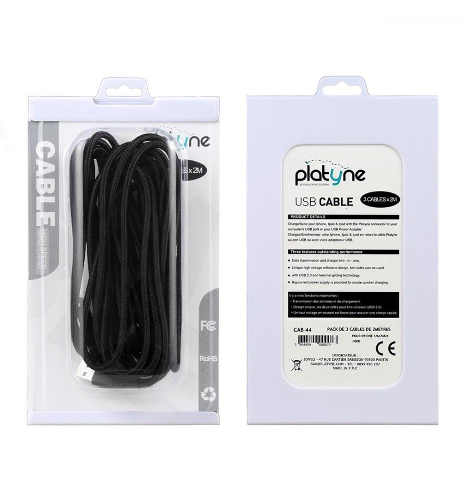 3-pack USB to Lightning cable 2 meter - Black