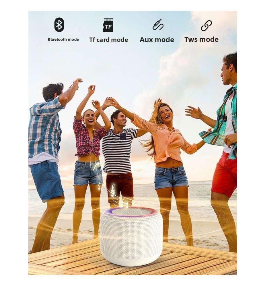 Portable Bluetooth Speaker With Led & Powerful Bass - White
