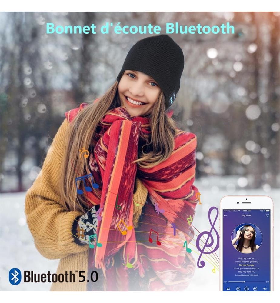 Beanie with Bluetooth Earphones - Black