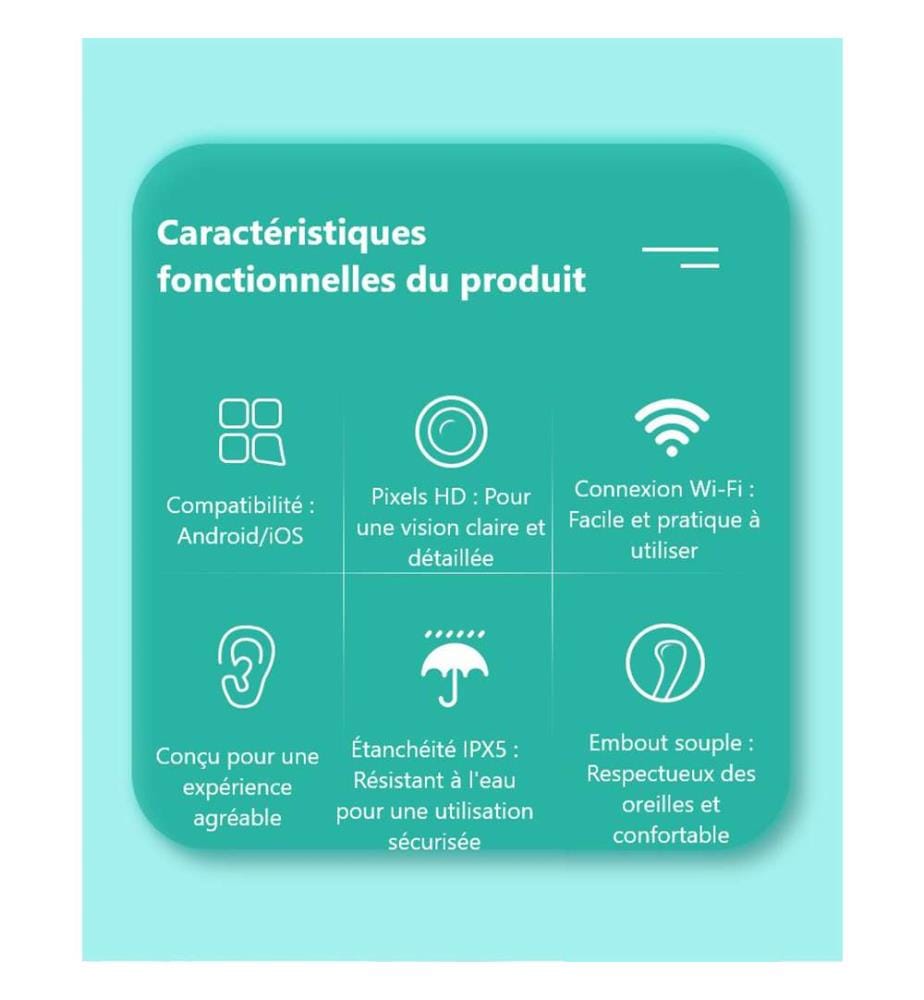 Otoskop Ohr 1080P Hd Wifi Ohrreinigung - Schwarz