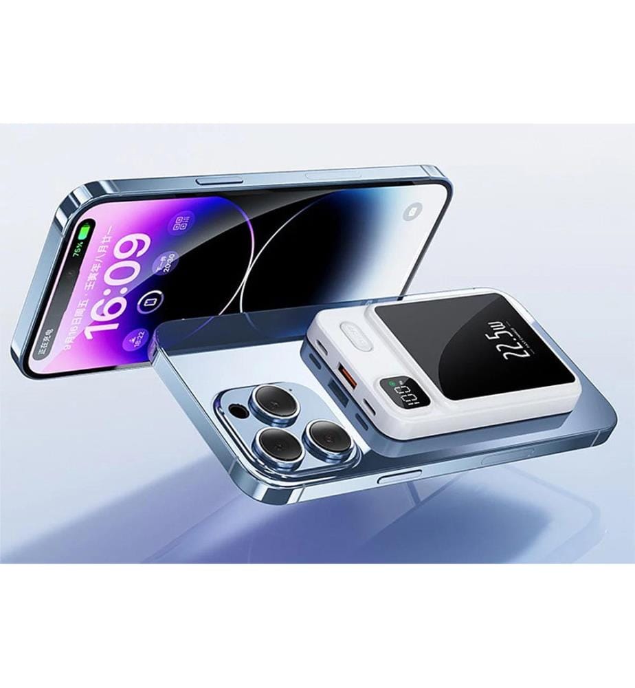 Power Bank 10000 Mah mit Led-Display Magsafe - Weiss