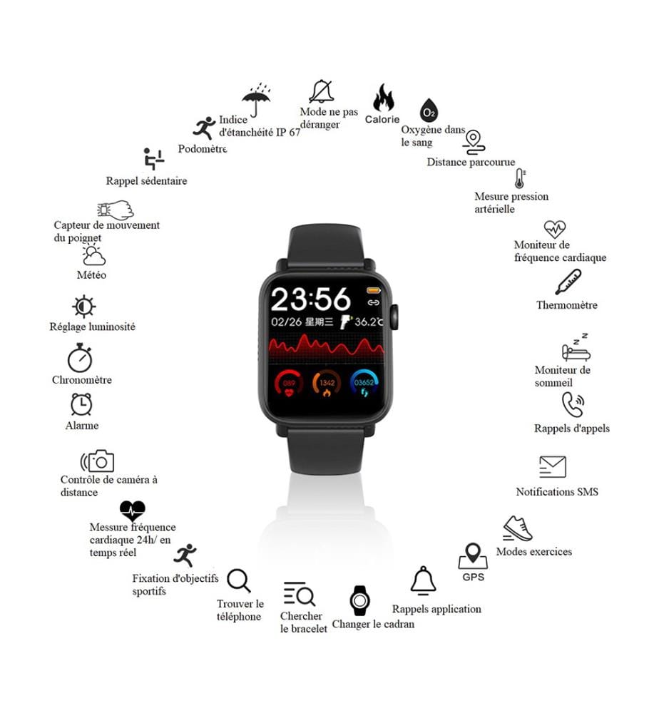 Smartwatch GPS Multifuncton - Schwarz