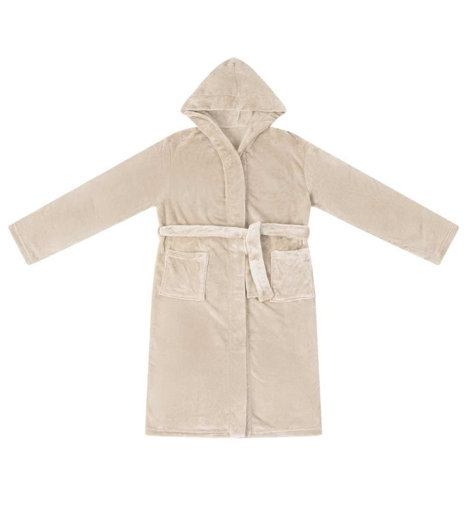 Bademantel Hoodie Beige XL Flanell