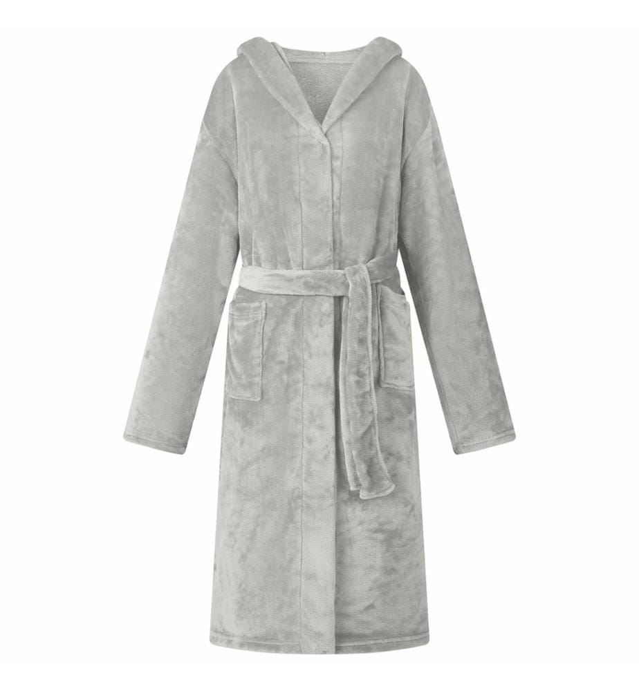 Bademantel Hoodie Grau L Flanell
