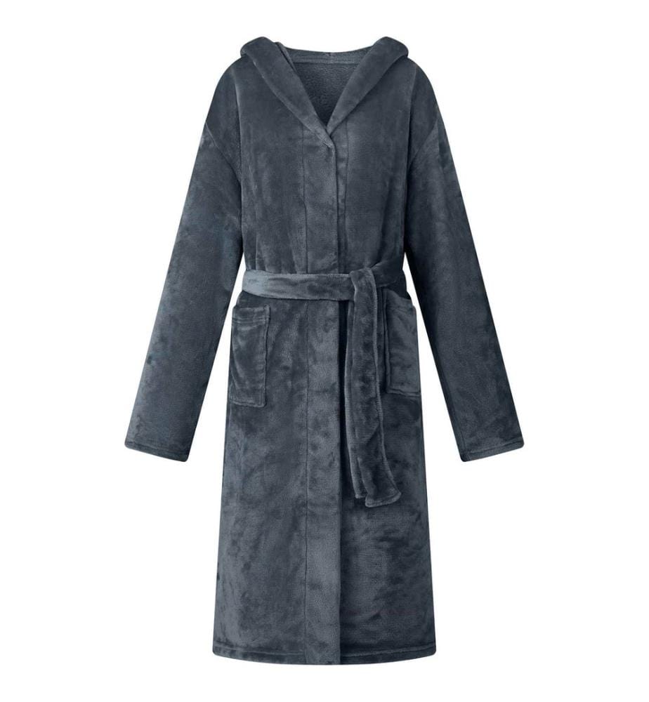 Bademantel Hoodie Marineblau XL Flanell
