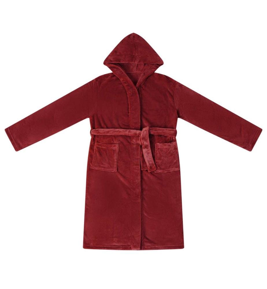 Bademantel Hoodie Bordeauxrot S Flanell