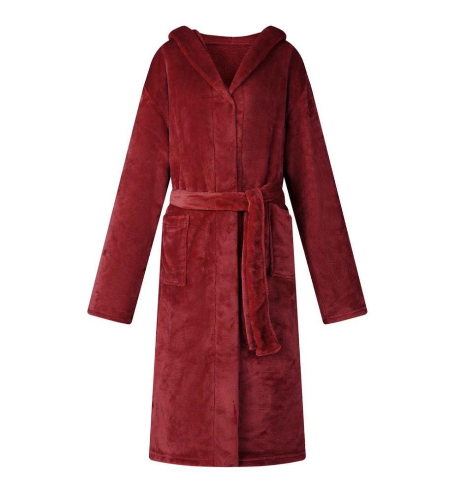 Bademantel Hoodie Bordeauxrot XL Flanell