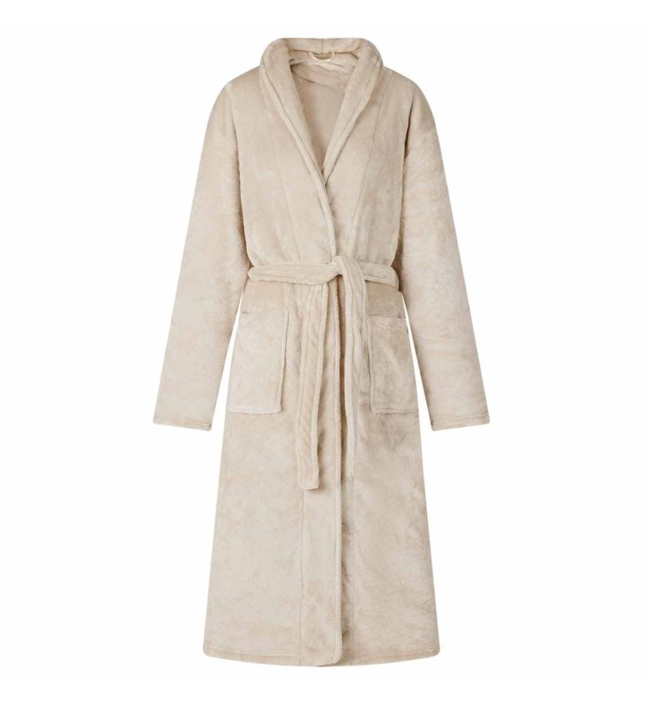 Bademantel ohne Kapuze Beige XL Flanell