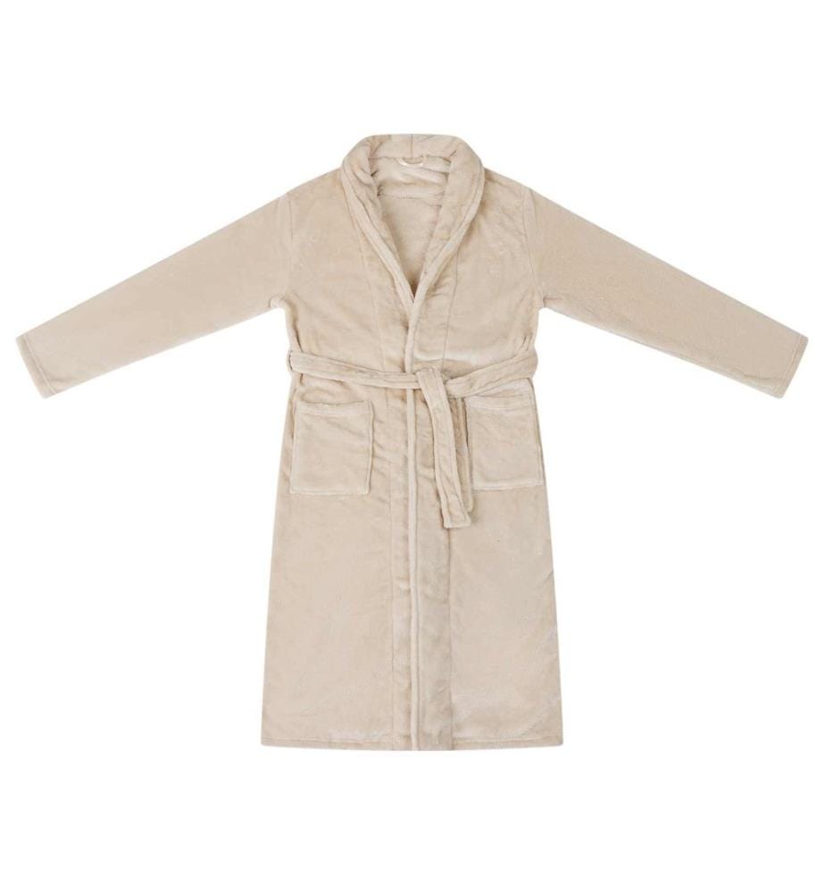 Bademantel ohne Kapuze Beige XL Flanell