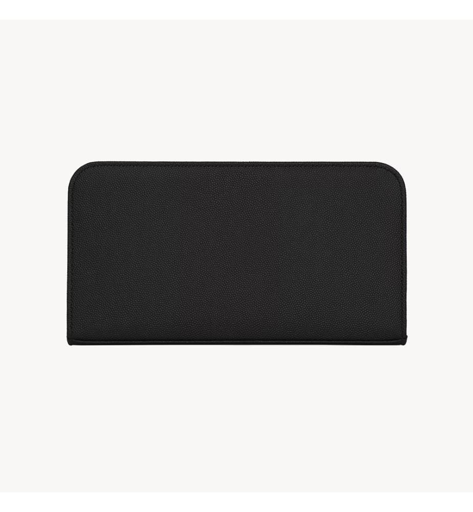 Saint Laurent Zip Brieftasche aus geprägtem, genarbtem Leder - Schwarz