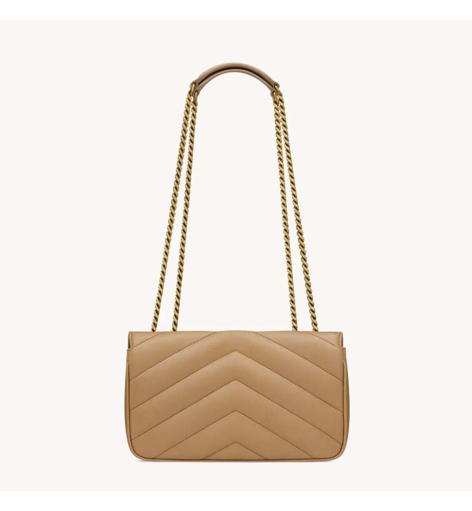 Kleine Loulou-Schultertasche aus gestepptem Lammleder - Bronzing