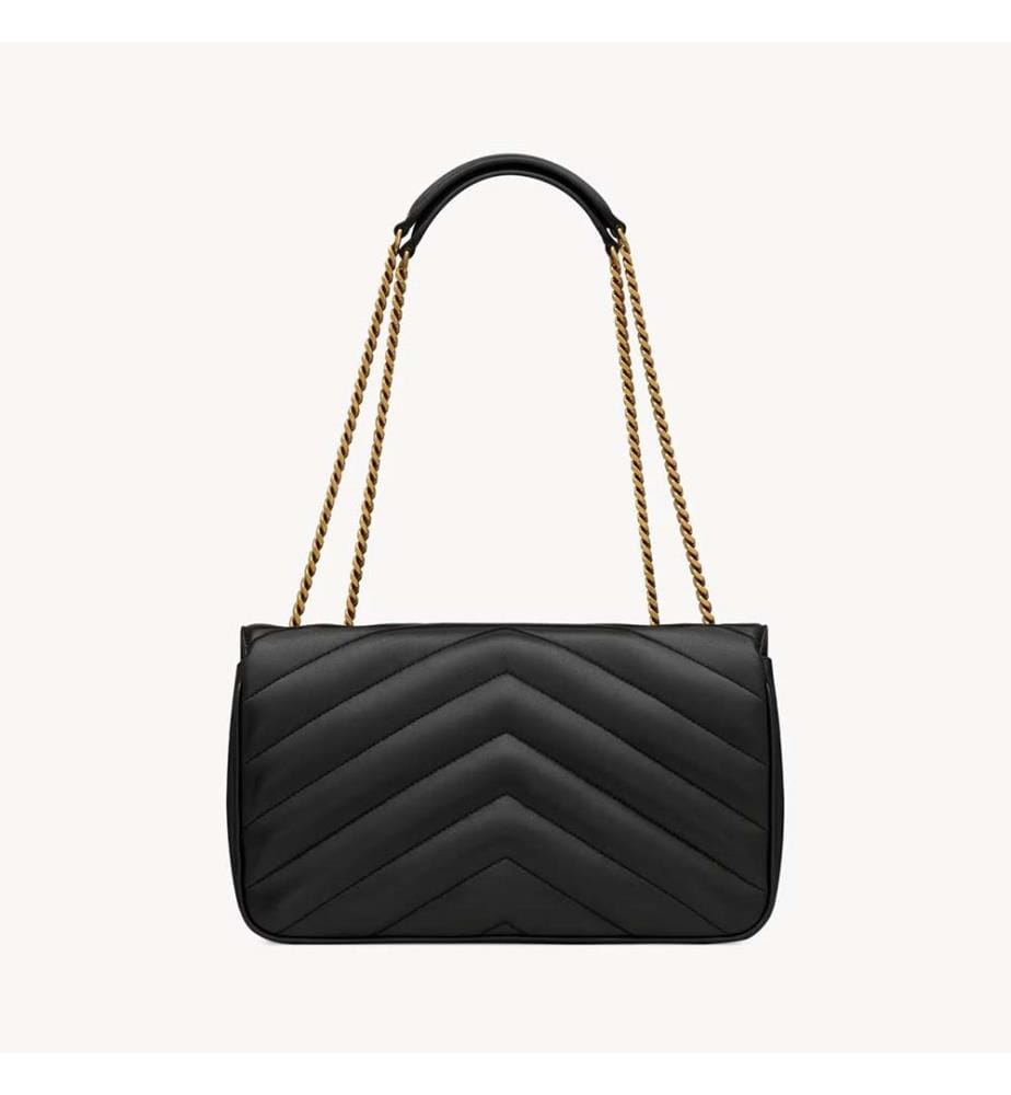 Loulou Medium Schultertasche aus gestepptem Lammleder - Schwarz