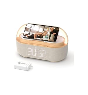 FM-Radio Digitaler Wecker mit kabelloser Ladefunktion – Grau und Braun