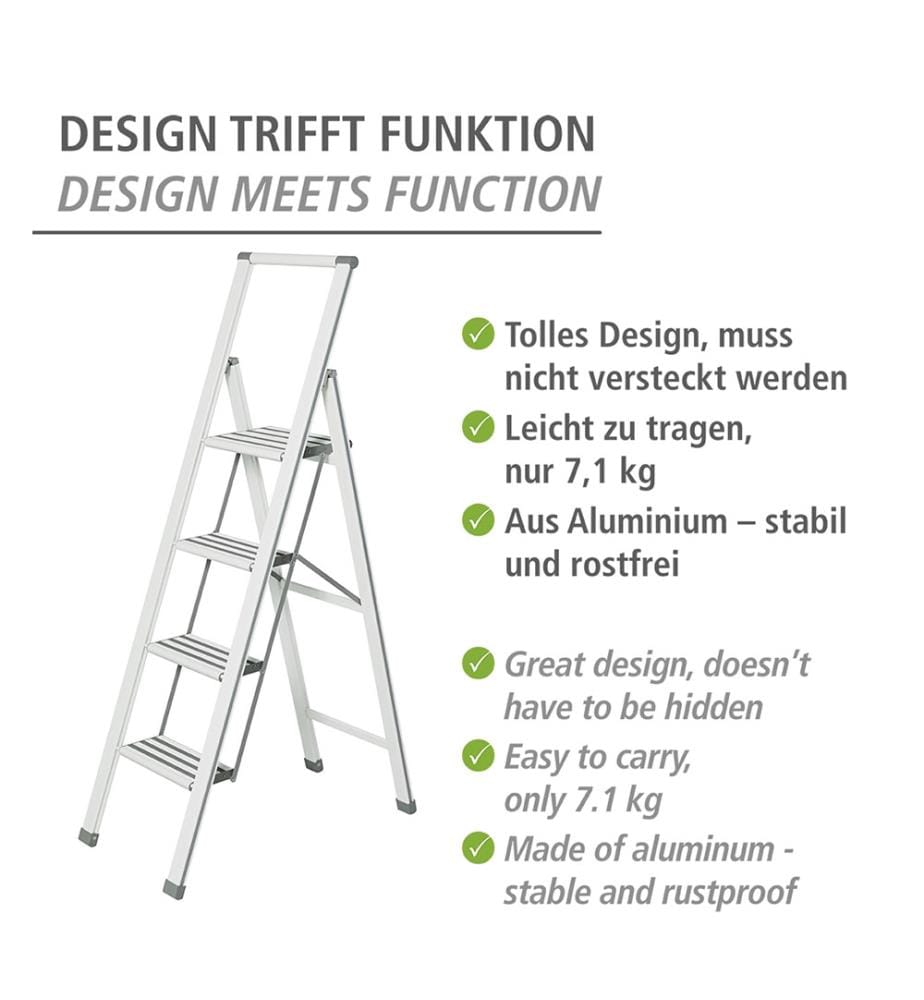 Escabeau pliant design en blanc, 4 marches