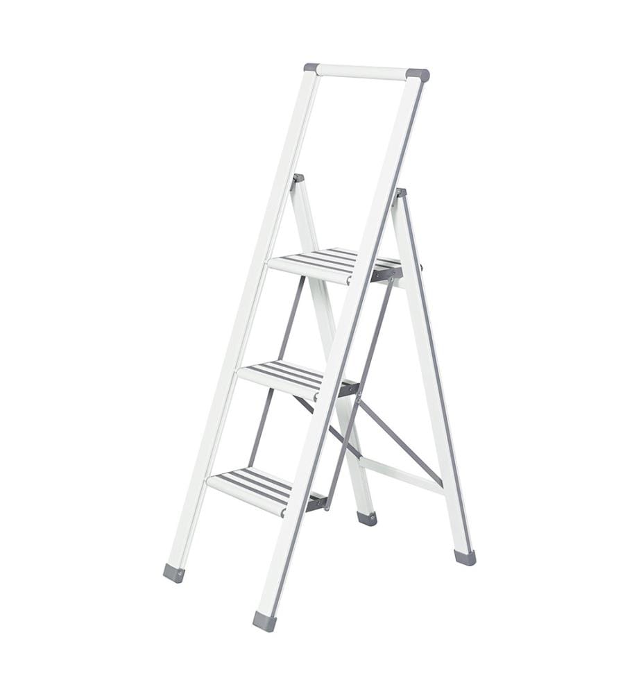 Escabeau pliant design en blanc, 3 marches