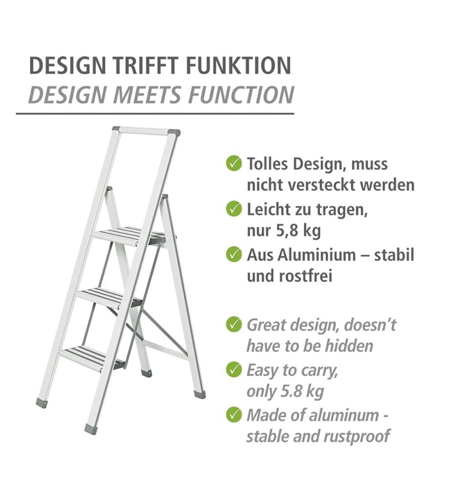Escabeau pliant design en blanc, 3 marches