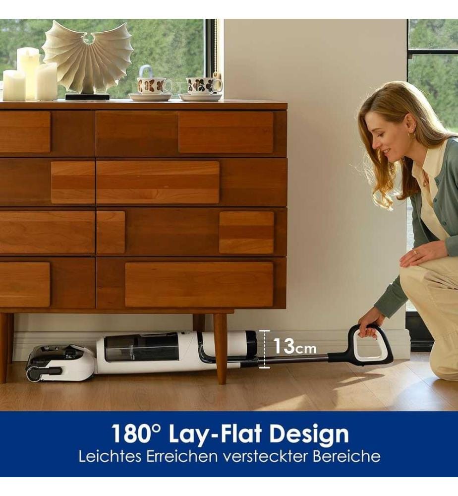 Floor One Stretch S6 Aspirateur Eau et Poussière Laveur de Sols - Conception Plate à 180° - Hauteur compacte de 13 cm - Auto-Nettoyage Flashdry à 70? en 5 Min - Nettoyage des Bords sur Trois Faces