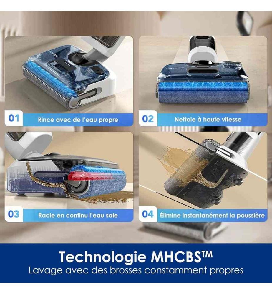 Floor One Stretch S6 Aspirateur Eau et Poussière Laveur de Sols - Conception Plate à 180° - Hauteur compacte de 13 cm - Auto-Nettoyage Flashdry à 70? en 5 Min - Nettoyage des Bords sur Trois Faces