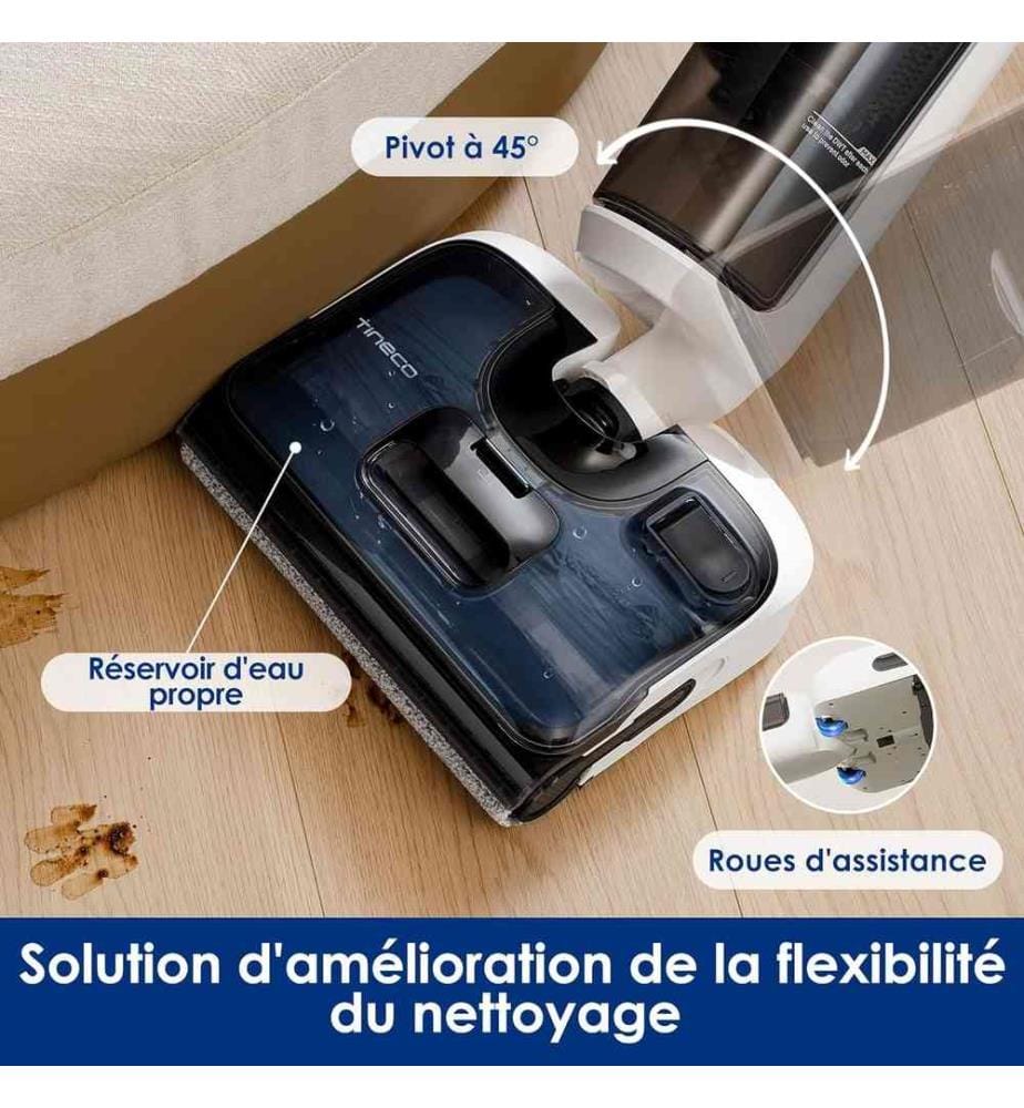 Floor One Stretch S6 Aspirateur Eau et Poussière Laveur de Sols - Conception Plate à 180° - Hauteur compacte de 13 cm - Auto-Nettoyage Flashdry à 70? en 5 Min - Nettoyage des Bords sur Trois Faces