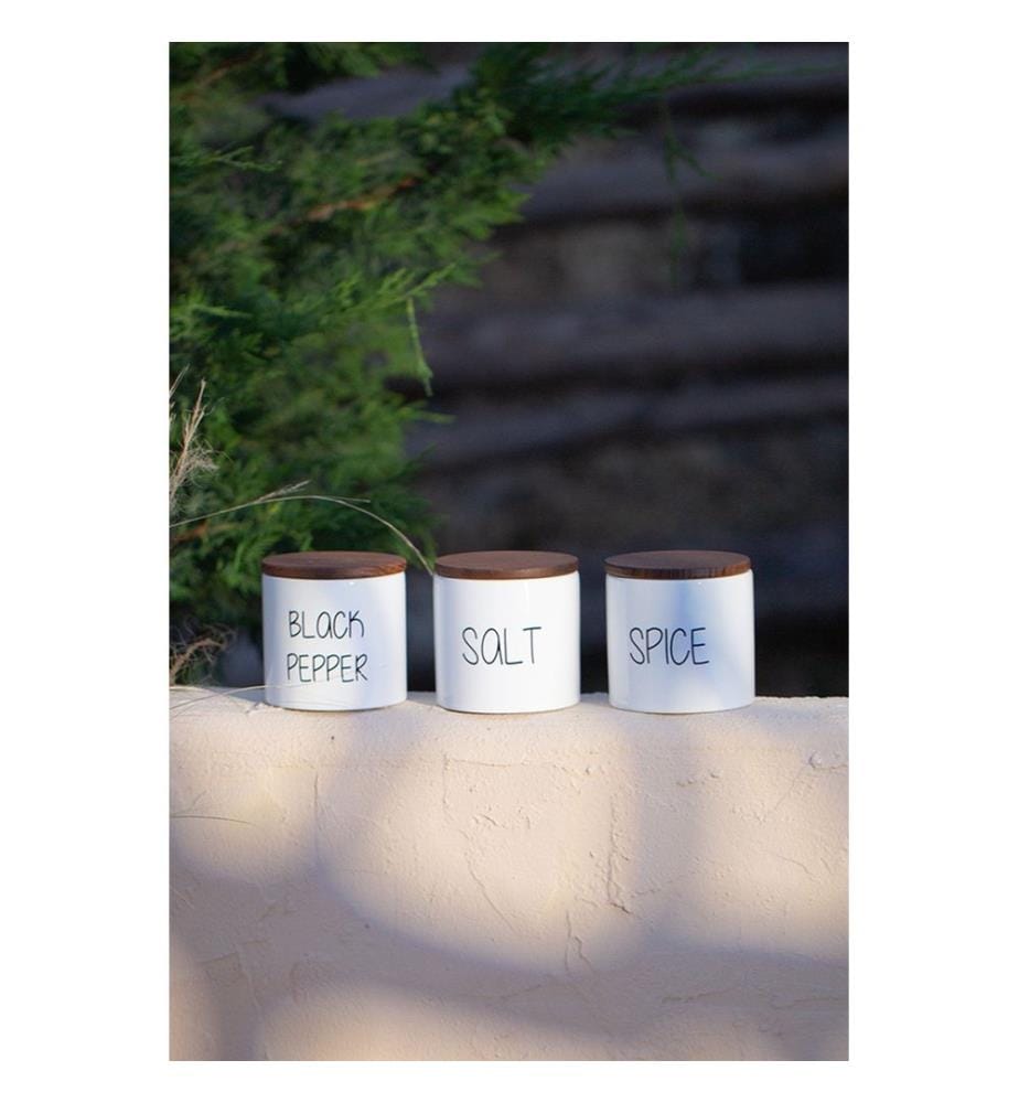 Set de pots à épices 3 Pièces - blanc et chêne