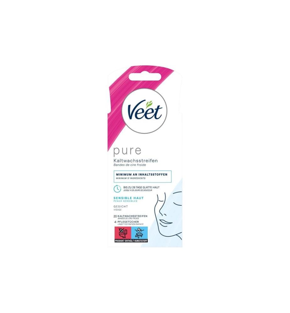 Veet - Bandes de cire froide Pure visage Peaux sensibles 20 pièces