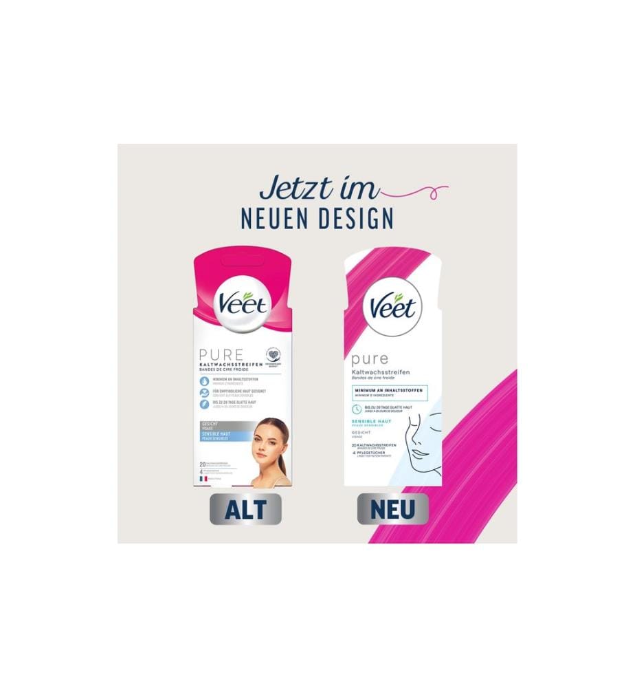 Veet - Bandes de cire froide Pure visage Peaux sensibles 20 pièces