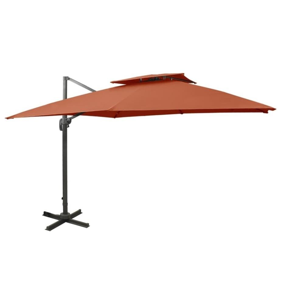 Parasol déporté avec double toit 300x300 cm terre cuite
