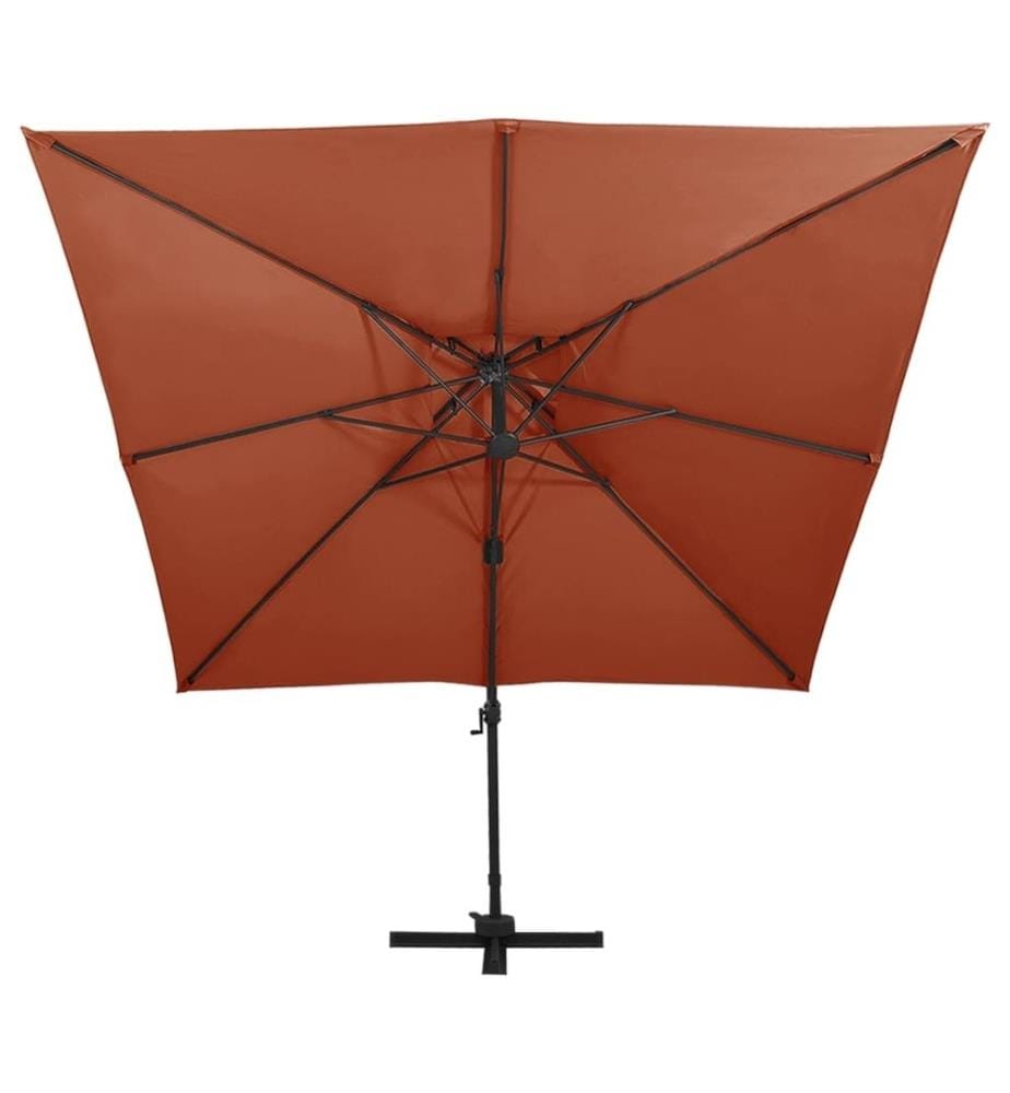 Parasol déporté avec double toit 300x300 cm terre cuite