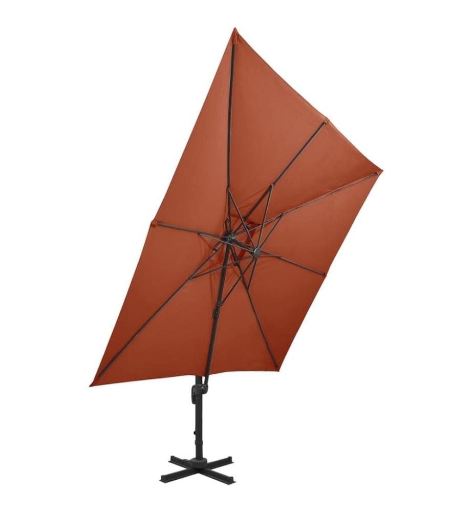 Parasol déporté avec double toit 300x300 cm terre cuite