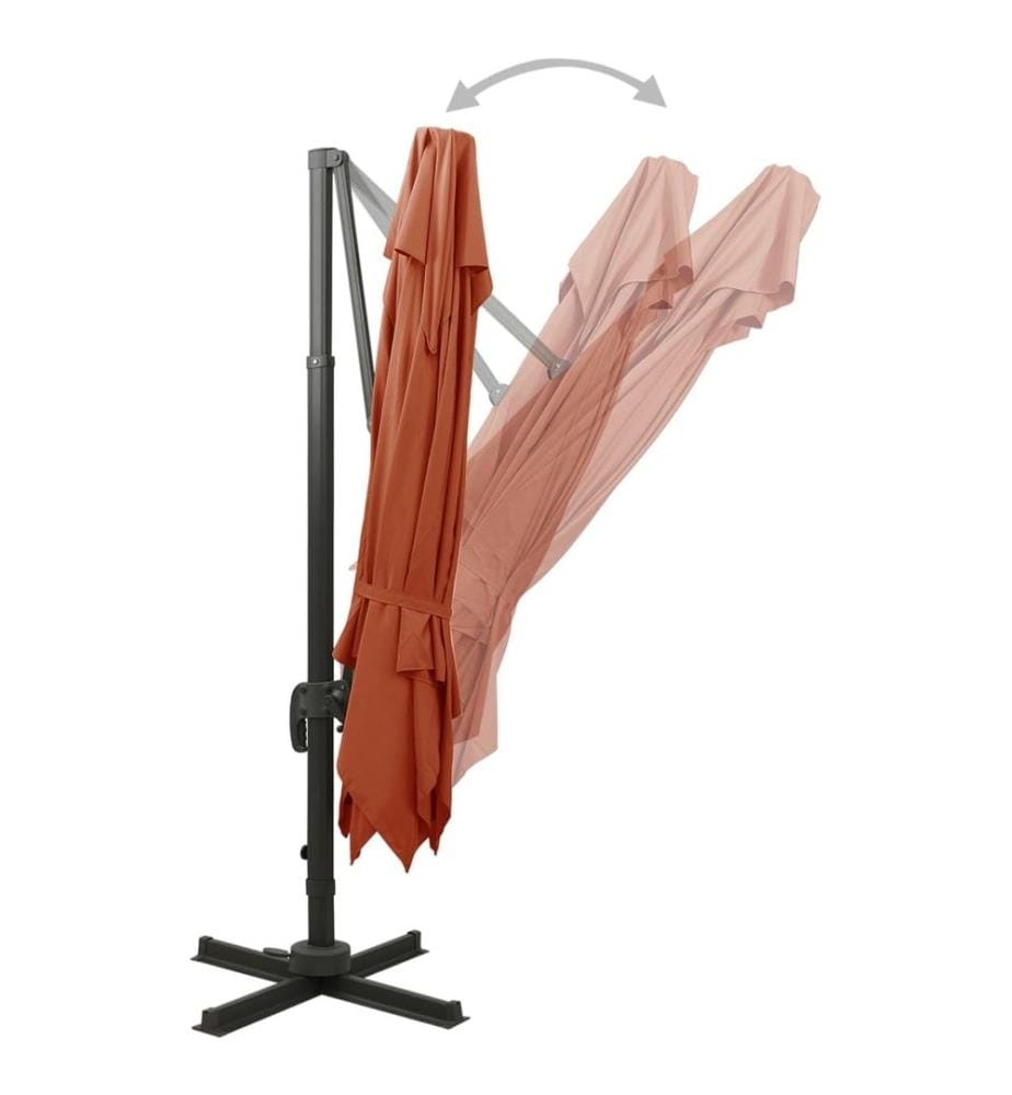 Parasol déporté avec double toit 300x300 cm terre cuite
