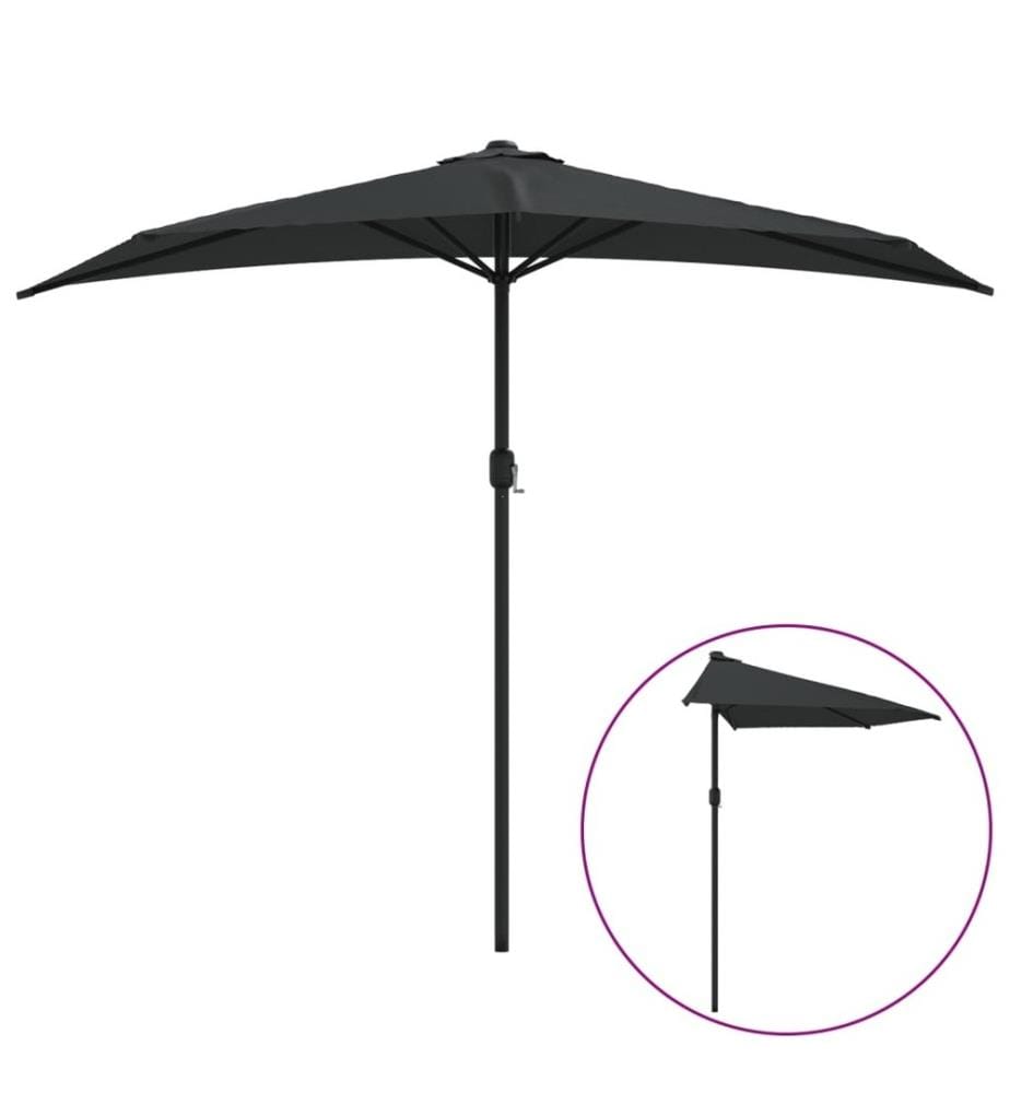 Balkon-Sonnenschirm Alu-Mast Schwarz 270x144x222cm Halbrund