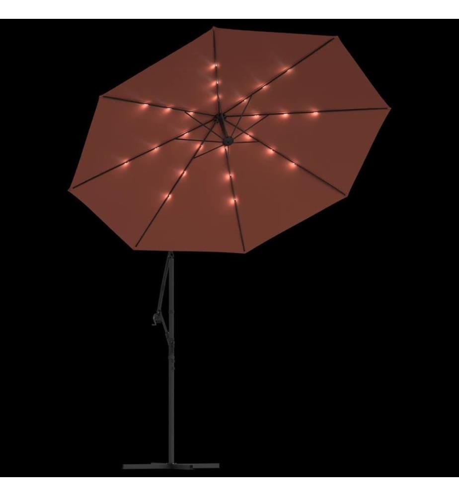 Ampelschirm mit LED-Leuchten und Stahlmast Terrakottarot