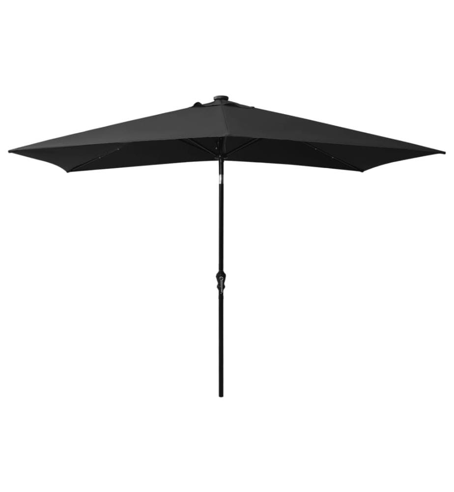 Parasol avec LED et mât en acier Noir 2x3 m