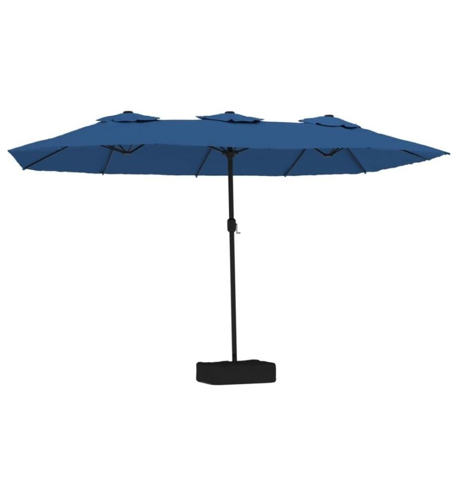 Parasol à double tête avec LED bleu azuré 449x245 cm