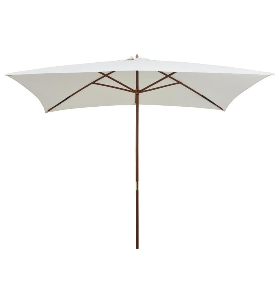Parasol avec poteau en bois 200 x 300 cm Blanc crème