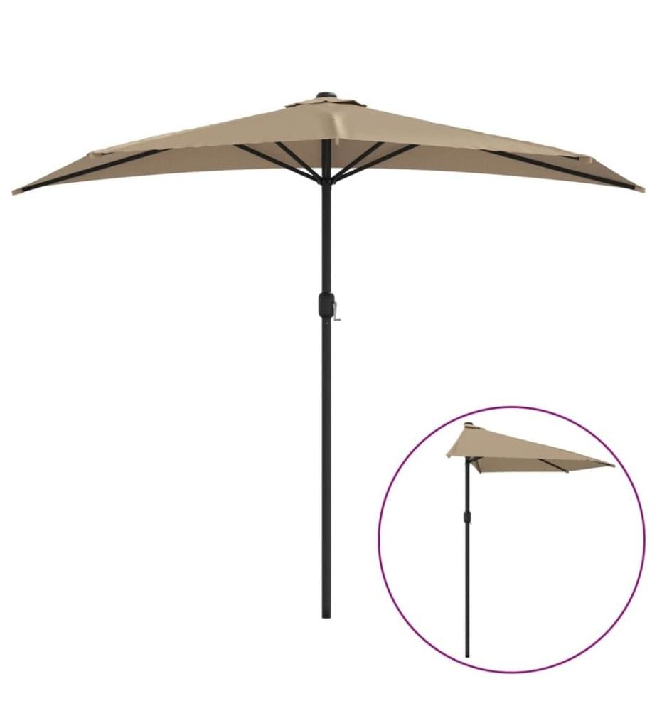 Balkon-Sonnenschirm mit Alu-Mast Taupe 270x144 cm Halbrund