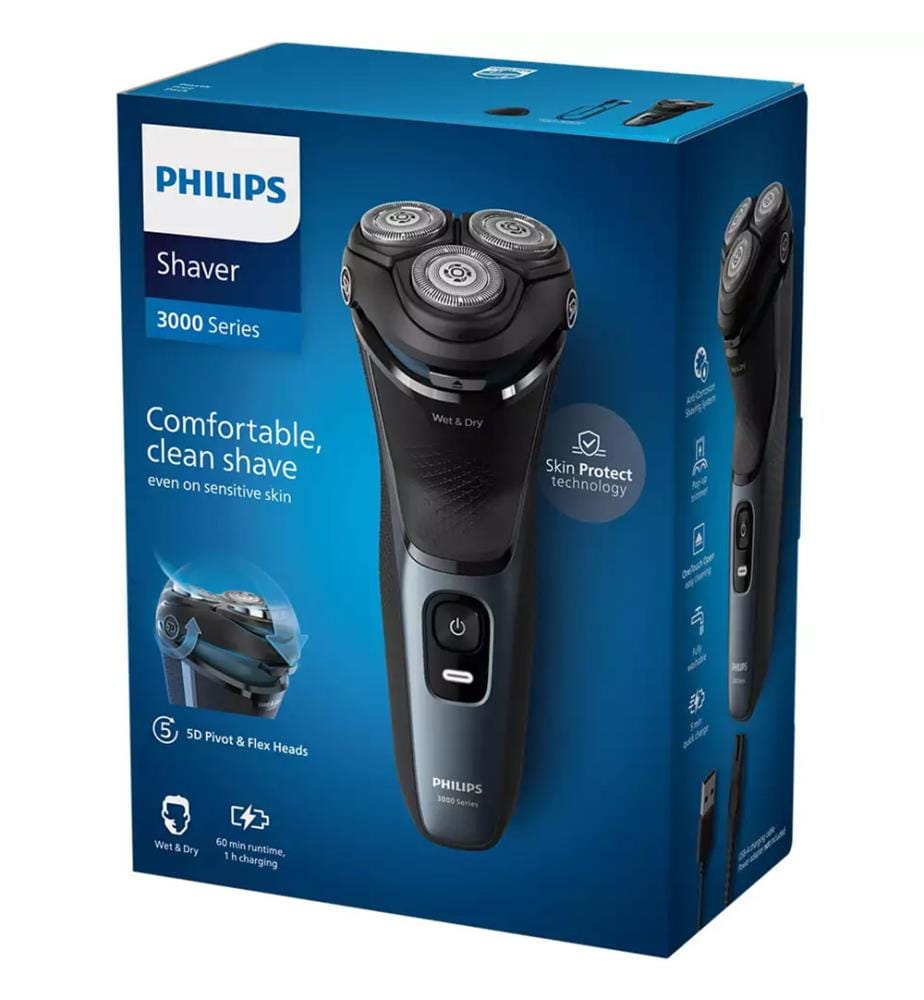 Rasoir électrique 100 % étanche Shaver 3000 Series Bleu Foncé S3144/00