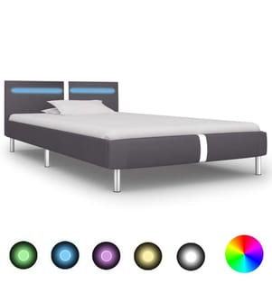 Cadre de lit avec LED sans matelas gris similicuir 90x200 cm
